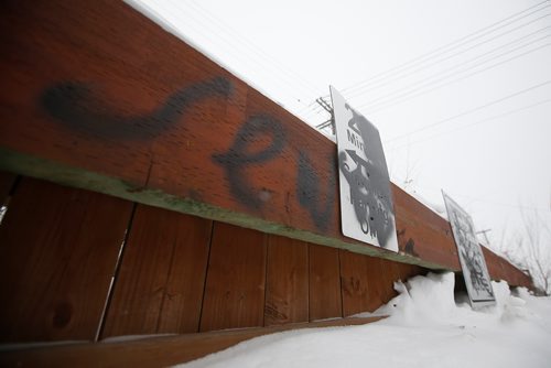 JOHN WOODS / WINNIPEG FREE PRESS
Maxim Berent, an owner of a Corydon Avenue cafe, came to work to find anti-Semitic graffiti painted on his business in Winnipeg Sunday, February 3, 2019. This is the second time in the last month Berent has been a victim of anti-Semitic graffiti. The police are investigating the incident as a hate crime. Bermax Caffe
