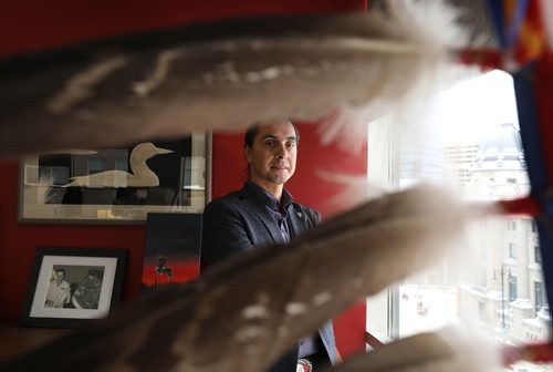 RUTH BONNEVILLE / WINNIPEG FREE PRESS

Portraits of Grand Chief, Arlen Dumas, with eagle feathers and indigenous art surrounding him as he looks out the boardroom window onto Portage Ave. on Tuesday.  


Who: Grand Chief Arlen Dumas, Assembly of Manitoba Chiefs
Where: 275 Portage Ave.



For feature story on AMC and CFC by Jessica Botelho-Urbanski,
Manitoba Legislature Reporter


Feb 05, 2019
