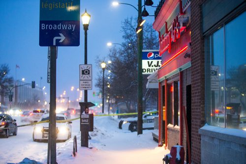 MIKAELA MACKENZIE / WINNIPEG FREE PRESS
Police tape and cruisers surround Johnny G's on Main St in Winnipeg on Wednesday, Feb. 6, 2019.
Winnipeg Free Press 2018.