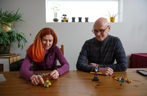 MIKE DEAL / WINNIPEG FREE PRESS
Kristen Klassen and Darrell Cole are some of the only certified trainers in North America for Lego Serious Play. Thats right. There is a detailed methodology of using Lego to challenge assumptions and thinking processes and to understand, trust, and draw upon the co-creative capacities of the group. is also a certified trainer. They are doing a public demo at the Millennium Library later this month.
190205 - Tuesday, February 05, 2019.
