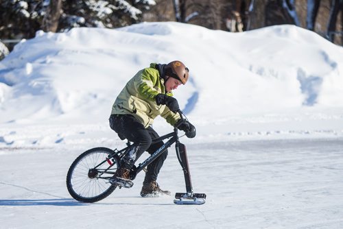 MIKAELA MACKENZIE / WINNIPEG FREE PRESS
Don Russell, U of M student, tries out the ice bikes (bikes retrofitted with blades on the front end) at the University of Manitoba in Winnipeg on Wednesday, Feb. 6, 2019. The bikes were made for the Big Bike Chill taking place later this month at the Forks, and the event was organized as part of the Jack Frost Challenge, which aims to get people outdoors and active in the deep freeze of winter.
Winnipeg Free Press 2019