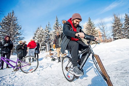 MIKAELA MACKENZIE / WINNIPEG FREE PRESS
Tarn Gosal, U of M nursing student, tries out the ice bikes (bikes retrofitted with blades on the front end) at the University of Manitoba in Winnipeg on Wednesday, Feb. 6, 2019. The bikes were made for the Big Bike Chill taking place later this month at the Forks, and the event was organized as part of the Jack Frost Challenge, which aims to get people outdoors and active in the deep freeze of winter.
Winnipeg Free Press 2019