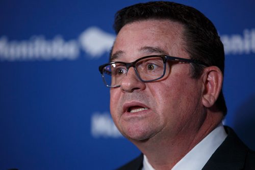 MIKE DEAL / WINNIPEG FREE PRESS
Municipal Relations Minister Jeff Wharton holds a press conference in the rotunda of the Manitoba Legislative Building Wednesday afternoon addressing the City of Winnipeg funding situation.
190206 - Wednesday, February 06, 2019.