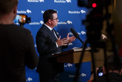 MIKE DEAL / WINNIPEG FREE PRESS
Municipal Relations Minister Jeff Wharton holds a press conference in the rotunda of the Manitoba Legislative Building Wednesday afternoon addressing the City of Winnipeg funding situation.
190206 - Wednesday, February 06, 2019.