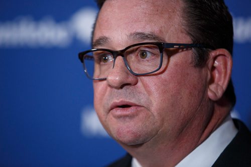 MIKE DEAL / WINNIPEG FREE PRESS
Municipal Relations Minister Jeff Wharton holds a press conference in the rotunda of the Manitoba Legislative Building Wednesday afternoon addressing the City of Winnipeg funding situation.
190206 - Wednesday, February 06, 2019.