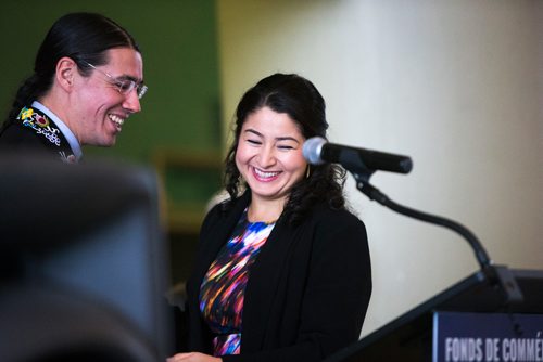 MIKAELA MACKENZIE / WINNIPEG FREE PRESS
Maryam Monsef, Minister for Women and Gender Equality, laughs with MP Robert-Falcon Ouellette (who introduced her) before announcing a commemoration fund for Missing and Murdered Indigenous Women and Girls (MMIW) in Winnipeg on Thursday, Feb. 7, 2019. The Government of Canada is investing $10 million into the fund over two years, which will support commemorative initiatives that contribute to healing, increasing public awareness, and honouring MMIW across the country.
Winnipeg Free Press 2019.