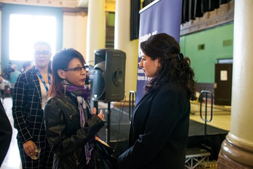 MIKAELA MACKENZIE / WINNIPEG FREE PRESS
Maryam Monsef, Minister for Women and Gender Equality (right), speaks with Sue Caribou, who has had many missing and murdered family members, after announcing a commemoration fund for Missing and Murdered Indigenous Women and Girls (MMIW) in Winnipeg on Thursday, Feb. 7, 2019. The Government of Canada is investing $10 million into the fund over two years, which will support commemorative initiatives that contribute to healing, increasing public awareness, and honouring MMIW across the country.
Winnipeg Free Press 2019.