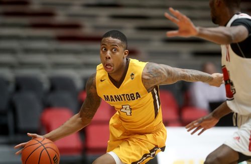 TREVOR HAGAN / WINNIPEG FREE PRESS 
Manitoba Bisons' guard Rashawn Browne (4) versus the Winnipeg Wesmen during a single game elimination, Wednesday, February 6, 2019.