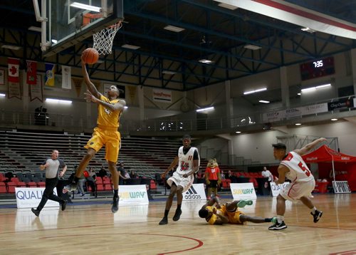 TREVOR HAGAN / WINNIPEG FREE PRESS 
Manitoba Bisons' guard Rashawn Browne (4) versus the Winnipeg Wesmen during a single game elimination, Wednesday, February 6, 2019.