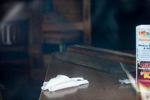 MIKAELA MACKENZIE / WINNIPEG FREE PRESS
Cutlery sits on a table at Johnny G's restaurant, the site of a double homicide earlier the week, in Winnipeg on Friday, Feb. 8, 2019.
Winnipeg Free Press 2019.