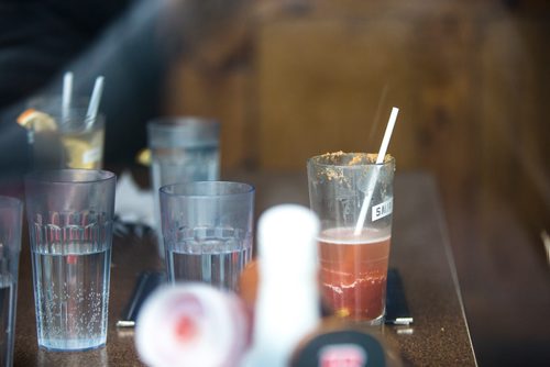 MIKAELA MACKENZIE / WINNIPEG FREE PRESS
Half-finished drinks sit on a table inside Johnny G's restaurant, the site of a double homicide earlier the week, in Winnipeg on Friday, Feb. 8, 2019.
Winnipeg Free Press 2019.