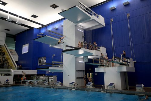 TREVOR HAGAN / WINNIPEG FREE PRESS
Divers practice between events at Pan Am Pool during the 2010 Polar Bear Classic, Friday, February 8, 2019.