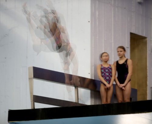 TREVOR HAGAN / WINNIPEG FREE PRESS
A multiple exposure shot in camera of divers practicing between events at Pan Am Pool during the 2010 Polar Bear Classic, Friday, February 8, 2019.