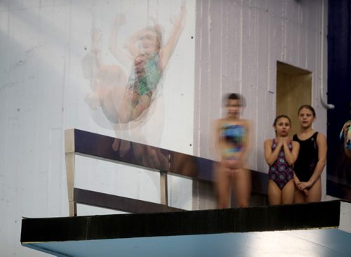 TREVOR HAGAN / WINNIPEG FREE PRESS
A multiple exposure shot in camera of divers practicing between events at Pan Am Pool during the 2010 Polar Bear Classic, Friday, February 8, 2019.