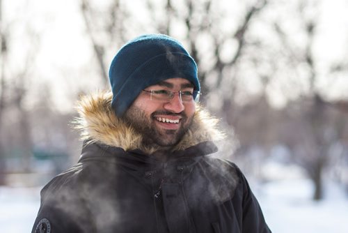 MIKAELA MACKENZIE / WINNIPEG FREE PRESS
Red River College international student Anjum Sardana, from India, laughs as he reveals that it's not his first time skating at the Forks in Winnipeg on Saturday, Feb. 9, 2019.
Winnipeg Free Press 2019.