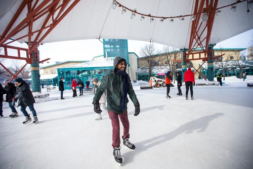 MIKAELA MACKENZIE / WINNIPEG FREE PRESS
Red River College international student Ishan Singla, from India, tries skating for the first time at the Forks in Winnipeg on Saturday, Feb. 9, 2019.
Winnipeg Free Press 2019.