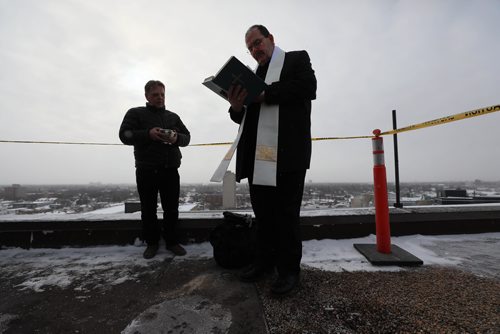 RUTH BONNEVILLE / WINNIPEG FREE PRESS

Standup - ST.B Cross blessing

Archbishop Albert LeGatt with Father Richard Machura, St. Boniface chaplain, blesses the new LED rooftop cross that replaced the one from 1953, with scenes of the downtown surrounding them. 

Also in attendance with the Archbishop was Martine Bouchard, St. Boniface Hospital President and CEO, Father Richard Machura, St, Boniface chaplain, St. B. engineering staff and St. B in-house media capturing the event on Monday. 

Standup 

Feb 11, 2019