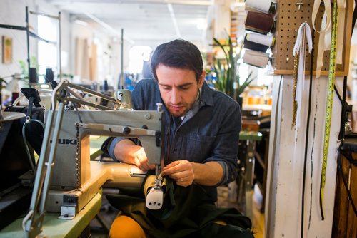 MIKAELA MACKENZIE / WINNIPEG FREE PRESS
Andrew Doerksen, owner of Commonwealth Manufacturing, works in his retail and workshop space in the exchange district in Winnipeg on Friday, Feb. 8, 2019.
Winnipeg Free Press 2019.