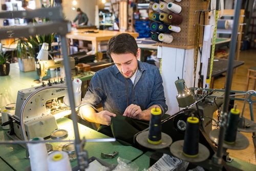 MIKAELA MACKENZIE / WINNIPEG FREE PRESS
Andrew Doerksen, owner of Commonwealth Manufacturing, works in his retail and workshop space in the exchange district in Winnipeg on Friday, Feb. 8, 2019.
Winnipeg Free Press 2019.