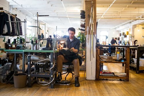 MIKAELA MACKENZIE / WINNIPEG FREE PRESS
Andrew Doerksen, owner of Commonwealth Manufacturing, works in his retail and workshop space in the exchange district in Winnipeg on Friday, Feb. 8, 2019.
Winnipeg Free Press 2019.