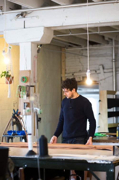 MIKAELA MACKENZIE / WINNIPEG FREE PRESS
Co-owner of Wilder Goods, Nathan Bezoplenko, works in his retail and workshop space in the exchange district in Winnipeg on Friday, Feb. 8, 2019.
Winnipeg Free Press 2019.