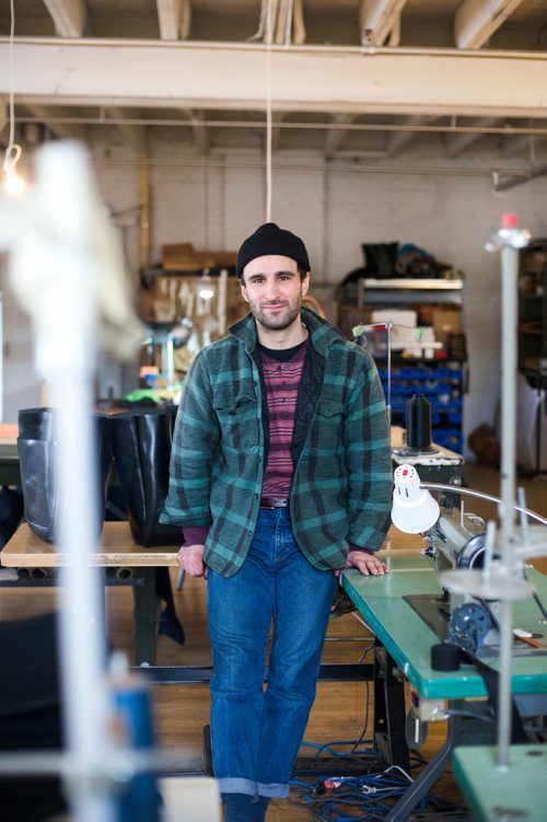 MIKAELA MACKENZIE / WINNIPEG FREE PRESS
Co-owner of Wilder Goods, Brendon Friesen, poses for a portrait in his retail and workshop space in the exchange district in Winnipeg on Friday, Feb. 8, 2019.
Winnipeg Free Press 2019.