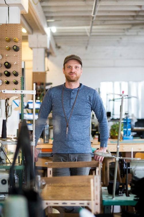 MIKAELA MACKENZIE / WINNIPEG FREE PRESS
Nathan Dueck, owner of Oldhat, poses for a portrait in his retail and workshop space in the exchange district in Winnipeg on Friday, Feb. 8, 2019.
Winnipeg Free Press 2019.