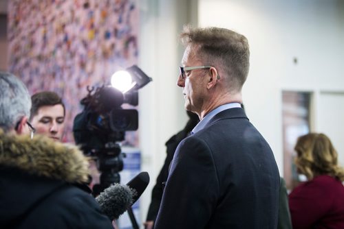 MIKAELA MACKENZIE / WINNIPEG FREE PRESS
Ed Cuddy, manager of library services, talks to the media about the introduction of new security measures, including bag checks and metal detector sweeps, at the Millennium Library in Winnipeg on Friday, Feb. 15, 2019.
Winnipeg Free Press 2019.