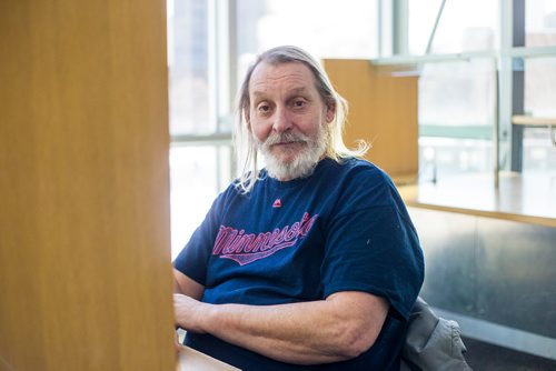 MIKAELA MACKENZIE / WINNIPEG FREE PRESS
Tim Jaskow, a library customer who commented on the introduction of new security measures, including bag checks and metal detector sweeps, at the Millennium Library in Winnipeg on Friday, Feb. 15, 2019.
Winnipeg Free Press 2019.