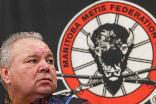 MIKE DEAL / WINNIPEG FREE PRESS
MMF president David Chartrand during the launch of the Metis First Time Home Purchase Program at the MMF Head Office Friday morning.
190215 - Friday, February 15, 2019.