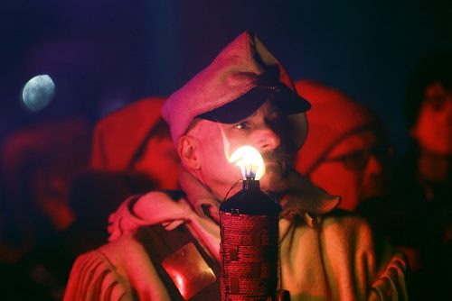 PHIL HOSSACK / WINNIPEG FREE PRESS -  Re-enactor and Fire Marshall Louis Gagne stands ready to light the ceremonial fire to open the 50th Festival du Voyageur. February 15, 2019
