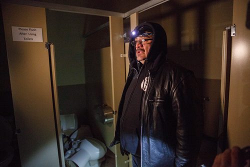 MIKE DEAL / WINNIPEG FREE PRESS
Bear Clan Patrol co-founder James Favel takes media on a tour of the Indian and Métis Friendship Centre the morning after a Bear Clan Patrol noticed that one of the buildings doors was open. When they entered they discovered it had been robbed and gutted. The building had been closed and without power some time.
190216 - Saturday, February 16, 2019.