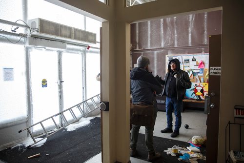 MIKE DEAL / WINNIPEG FREE PRESS
Bear Clan Patrol co-founder James Favel takes media on a tour of the Indian and Métis Friendship Centre the morning after a Bear Clan Patrol noticed that one of the buildings doors was open. When they entered they discovered it had been robbed and gutted. The building had been closed and without power some time.
190216 - Saturday, February 16, 2019.