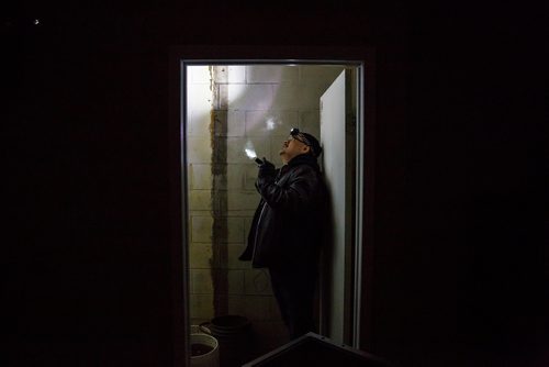 MIKE DEAL / WINNIPEG FREE PRESS
Bear Clan Patrol co-founder James Favel takes media on a tour of the Indian and Métis Friendship Centre the morning after a Bear Clan Patrol noticed that one of the buildings doors was open. When they entered they discovered it had been robbed and gutted. The building had been closed and without power some time.
190216 - Saturday, February 16, 2019.