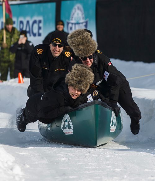 MIKE DEAL / WINNIPEG FREE PRESS
The HMCS Winnipeg Hard Chargers easily beat the 16/17 Field Ambulance team Saturday afternoon at Shaw Park.
Wild Winter Canoe Race, where teams of five kick-stroke their canoes over a snow-packed course at Shaw Park raising money that will go towards the Sharing Together-Partager Ensemble Fund, a collaboration between the St.Amant and DASCH Foundations.
190216 - Saturday, February 16, 2019.