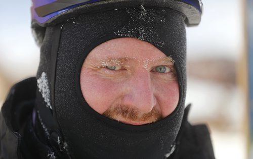 TREVOR HAGAN/ WINNIPEG PRESS
Edward Friesen, originally from Belize, after being the last person to complete the Beat the Cold Winter Triathlon, at the Forks, in support of 1JustCity, Sunday, February 17, 2019.