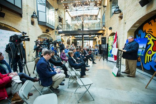 MIKAELA MACKENZIE / WINNIPEG FREE PRESS
Kevin Teneycke, Nature Conservancy of Canada Regional Vice-President for Manitoba, announces a land donation near Riding Mountain National Park, which will protect grasslands, lakes and wetlands, at the Forks in Winnipeg on Monday, Feb. 18, 2019.
Winnipeg Free Press 2019.