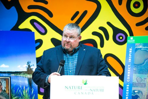 MIKAELA MACKENZIE / WINNIPEG FREE PRESS
Kevin Teneycke, Nature Conservancy of Canada Regional Vice-President for Manitoba, announces a land donation near Riding Mountain National Park, which will protect grasslands, lakes and wetlands, at the Forks in Winnipeg on Monday, Feb. 18, 2019.
Winnipeg Free Press 2019.