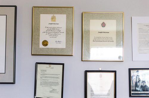 MIKAELA MACKENZIE / WINNIPEG FREE PRESS
Accolades line the walls of Joseph Meconse's home in Winnipeg on Monday, Feb. 18, 2019.
Winnipeg Free Press 2019.