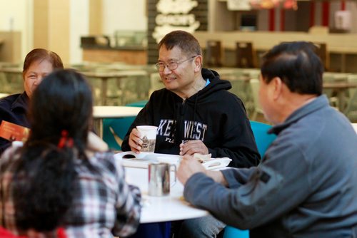 MIKAELA MACKENZIE / WINNIPEG FREE PRESS
Armand Tesoro has coffee with a group of friends after they've all done their morning mall walk at Polo Park in Winnipeg on Tuesday, Feb. 19, 2019.
Winnipeg Free Press 2019.