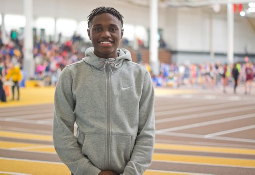 Canstar Community News Feb. 20, 2019 - Markus Rurangirwa, an 18-year-old member of the University of Manitoba track and field team, has jumped into the top of U Sports competition in his rookie the year. Rurangirwa recorded a 14.48 metre triple jump at a recent event, placing him fourth in U Sports standings. (DANIELLE DA SILVA/SOUWESTER/CANSTAR)