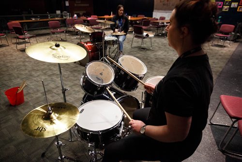 MIKE DEAL / WINNIPEG FREE PRESS
Jen Zoratti practices drums at the WECC during the Girls Rock Winnipeg Adult Rock Camp.
Reporters Jen Zoratti and Erin Lebar during the Girls Rock Winnipeg Adult Rock Camp at the West End Cultural Centre practicing with their coaches.
190216 - Saturday, February 16, 2019.