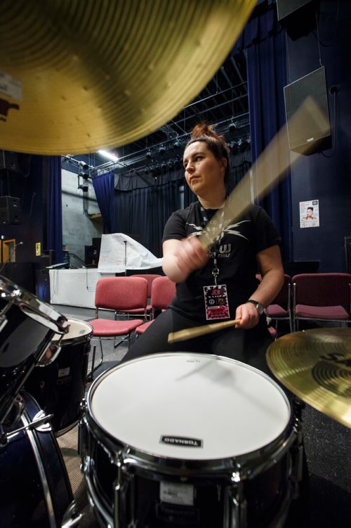 MIKE DEAL / WINNIPEG FREE PRESS
Jen Zoratti practices drums at the WECC during the Girls Rock Winnipeg Adult Rock Camp.
Reporters Jen Zoratti and Erin Lebar during the Girls Rock Winnipeg Adult Rock Camp at the West End Cultural Centre practicing with their coaches.
190216 - Saturday, February 16, 2019.