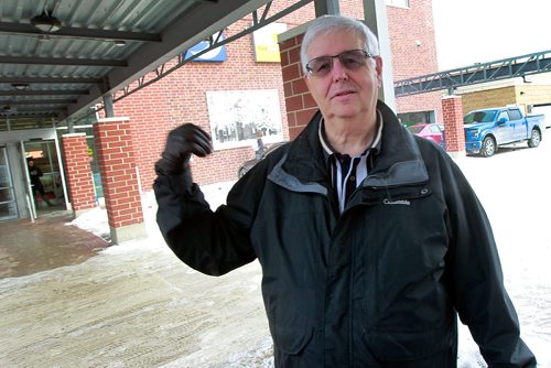 PHIL HOSSACK / WINNIPEG FREE PRESS - Local resident Bob Blight gestures towards the Osborne Village's Shoppers Drug Mart which will no longer be open 24hrs, instead will start closing at Midnight in April. Carol Sanders' story. February 20, 2019