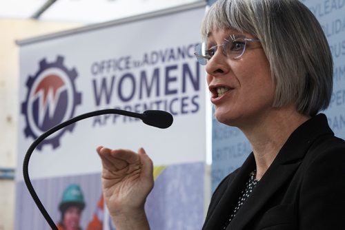 MIKE DEAL / WINNIPEG FREE PRESS
Patty Hajdu, Federal Minister of Employment, Workforce Development and Labour announces $3.1 in funding for Canadas Building Trades Unions for its project, An Innovative Model to Enhance Entry, Advancement, and Employment Outcomes of Women Apprentices during a gathering at the IBEW Local 2085 Training Centre located at 550 Notre Dame Avenue.
190221 - Thursday, February 21, 2019.
