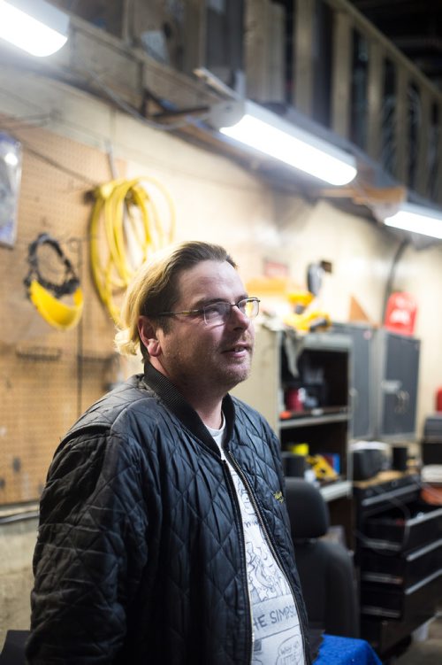 MIKAELA MACKENZIE / WINNIPEG FREE PRESS
Former Winnipeg Transit bus driver Adam Chouinard poses for a portrait at his new workplace, Winnipeg RV, in Winnipeg on Thursday, Feb. 21, 2019. After dozens of accidents, minor assaults, and having a gun pulled on him while behind the wheel, Chouinardonly three years into the jobleft the position.
Winnipeg Free Press 2019.