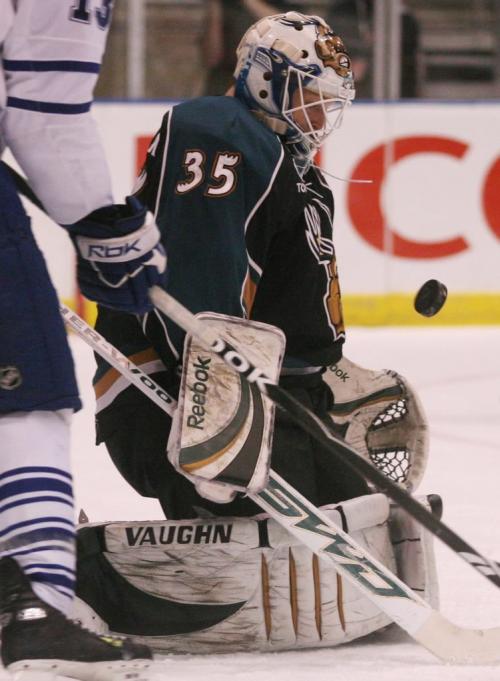 Manitoba Moose goaltender Corey Schneider makes a save versus the Toronto Marlies' during the first period of AHL playoff action at the Ricoh Centre in Toronto, ON Thursday, April 23, 2009. Darren Calabrese for The Winnipeg Free Press