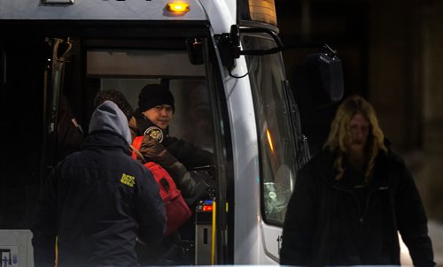 PHIL HOSSACK / WINNIPEG FREE PRESS  - Busses and bus drivers downtown Winnipeg at night. See 49.8 feature.  - Feb 21, 2019.