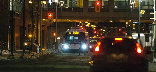 PHIL HOSSACK / WINNIPEG FREE PRESS  - Busses and bus drivers downtown Winnipeg at night. See 49.8 feature.  - Feb 21, 2019.