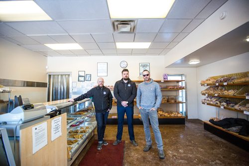 MIKAELA MACKENZIE / WINNIPEG FREE PRESS
City Bread sales managers Kyle Watson (left) and Derek Kostynuik and instagram partner Carew Duffy (@sandwichesandselfies) pose for a portrait at City Bread in Winnipeg on Friday, Feb. 22, 2019.
Winnipeg Free Press 2019.